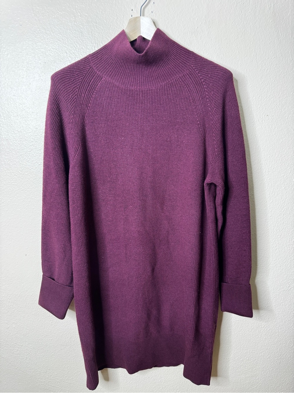 Banana Republic Womens XL Purple 100% Merino Wool Mock Neck Sweater Dress